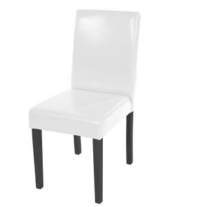 Esszimmerstuhl Littau, Küchenstuhl Stuhl, Leder  weiß, dunkle Beine