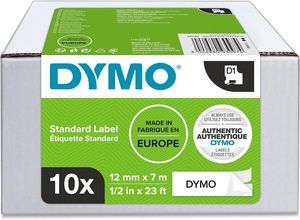 DYMO Original D1-Etikettenband VORTEILSPACK| 12 mm x 7 m | schwarz auf weiß | selbstklebendes Schriftband |Polyster | für LabelManager-Beschriftungsgerät | 10 D1 Schriftbandkassetten