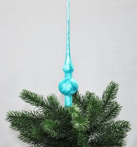 JACK Christbaumspitze Thüringer Glas 28cm Spitze Mundgeblasen Eislack Glanz Matt, Farbe:Türkis Eislack