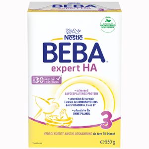 Nestlé BEBA Expert HA 3, Hydrolysierte Folgenahrung, Babynahrung, Folgemilch, Ab dem 10. Monat, Faltschachtel, 550 g, 12508559