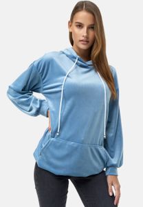 Damen Oversized Hoodie Kleid Long Basic Kapuzen Pullover Nicki Velours | L