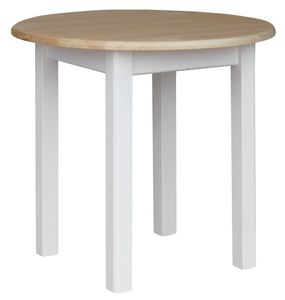 Biely okrúhly stôl z masívneho borovicového dreva s lakovanou doskou 90 cm
