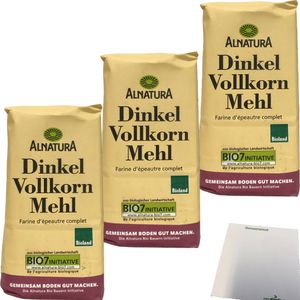Alnatura Dinkel Volkorn Mehl 3er Pack (3x1kg Packung) + usy Block