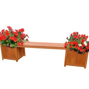 Mucola záhradná lavička s kvetinovými truhlíky drevená lavička drevená záhradná lavička lavičkové sedenie kvetináče - hnedá