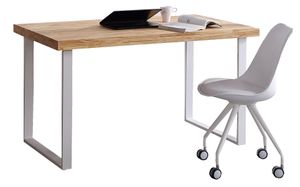 Schreibtisch, Studientisch Modell NATURAL. Holzplatte farbe nordischer Eiche, 54 mm stark. Beine aus weißem Metall. 120x60x73cm