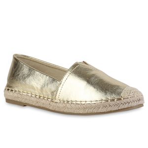 VAN HILL Damen Espadrilles Slippers Metallic Bast Schlupf-Schuhe 841125, Farbe: Gold, Größe: 39