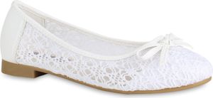 Mytrendshoe Classic Ladies Ballerinas Lace Fabric Bows Flats Slippers 820550, Farba: biela, Veľkosť: 40