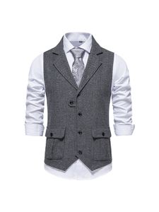Herren Anzugwesten Einbrust Westen Lässige Weste Passform Businese Vintage Anzug  Grau,Größe L