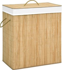 The Living Store Bambus-Wäschekorb mit 2 Fächern 100 L