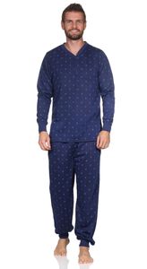 Herren Pyjama Shirt & Hose Schlaf-Anzug Nachthemd,  Dunkelblau/2XL/54