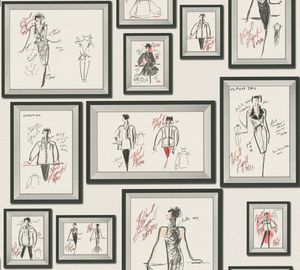 Karl Lagerfeld Wallpaper Designertapete Sketch Luxustapete Vliestapete weiß schwarz rot grau 10,05 m x 0,53 m