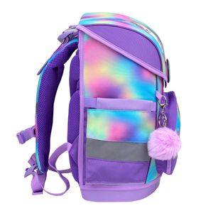 Belmil ergonomischer Schulranzen Set 4 -teilig für Mädchen 1-4 Klasse Grundschule//Brustgurt/Magnetverschluss/Lila, hellblau (405-41 Rainbow Color)