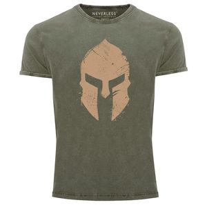 Herren Vintage Shirt Print Sparta-Helm Aufdruck Gladiator Krieger Warrior Spartaner Fashion Streetstyle Neverless® oliv L