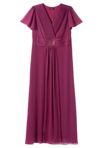 sheego Damen Große Größen Abendkleid mit  Schmuckbrosche Abendkleid Abendmode elegant V-Ausschnitt Pailletten unifarben