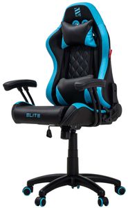 ELITE Gaming-Stuhl Pulse, Ergonomischer Kinder Luxus Racing Stuhl, 4D Armlehnen, Bürostuhl bis 120 kg mit extrabreiter Sitzfläche Schreibtischstuhl Chefsessel Sessel Drehstuhl Gamingstuhl (Schwarz/Blau)