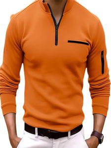 Herren Sweatshirts Langarm T-Shirt Regular Fit Tops Athletic Stand Kragen Polo Shirt Orange,Größe XL