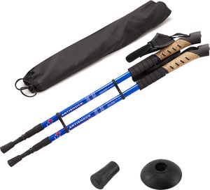 MidGard Nordic Walking Stöcke Teleskop Antischock Wanderstöcke aus Aluminiumlegierung mit Korkgriff & Dämpfung verstellbar in der Länge 70-135 cm Blau