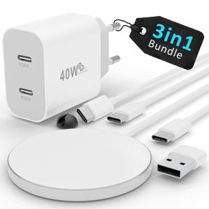 MagSafe Ladegerät für iPhone 15 Pro Max Plus | Ladepad USB C Schellladegerät 20w Power Adapter & 1m USB C Kabel: MagSafe + 40w Dual Charger + Kabel