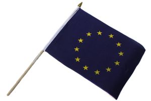 Fahne Flagge Europa 21x16cm mit Holzstab Handfahne Stockflagge Banner Fan Sport