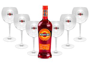 Martini Fiero Wermut 1L (14,4% Vol) + 6x Martini Royale Ballon Cocktail Gläser Glas Set 47cl - [Enthält Sulfite]