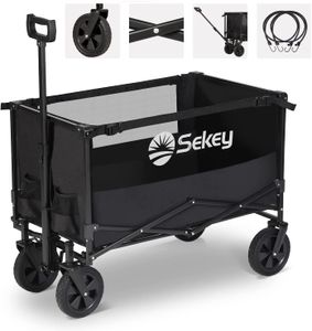Sekey Bollerwagen Faltbar Gartenwagen Transportwagen, Belastbar bis 100kg, 160L, mit 2 Spanngurte mit Haken, EasyFold-Serie Schwarz