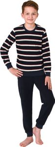 Jungen langarm Frottee Schlafanzug Pyjama mit Bündchen in Streifenoptik ; marine , 164