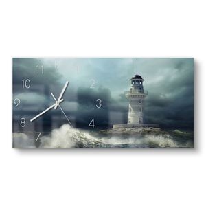 DEQORI Glasuhr 60x30 cm Zahlen 'Leuchtturm im Sturm' Wanduhr Glas Uhr Design leise