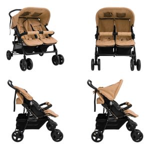 vidaXL Zwillingskinderwagen Taupe Stahl - Kinderwagen - Kinderbuggy - Kinderbuggys - Buggy