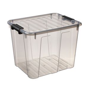 Home Box Aufbewahrungsbehälter mit Deckel Klickverschluss Aufbewahrungsbehälter Box Stapelbar 40L Transparent - Grau