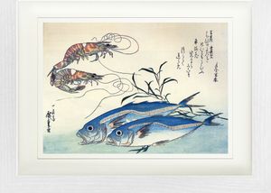 Utagawa Hiroshige Gerahmtes Bild Mit Edlem Passepartout | Wand-Bilder | Im Bilderrahmen - Makrelen Und Garnelen, 1834-35 (30 x 40 cm)