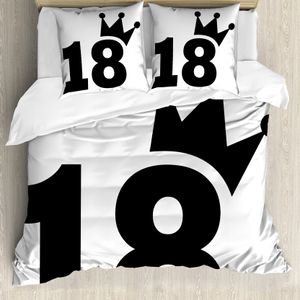 ABAKUHAUS 18. Geburtstag Bettbezug, Jersey Scheinen Bold 18, Milbensicher Allergiker geeignet mit Kissenbezügen, 200 cm x 200 cm - 80 x 80 cm, Schwarz und weiß