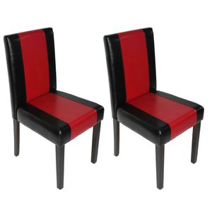 2er-Set Esszimmerstuhl Stuhl Küchenstuhl Littau  Kunstleder, schwarz-rot, dunkle Beine