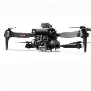 Drohne mit Drei-Kamera-System und 4K HD Kamera - Vertikale Aufnahme Quadcopter mit Fernbedienung und Hindernisvermeidung, Schwarz