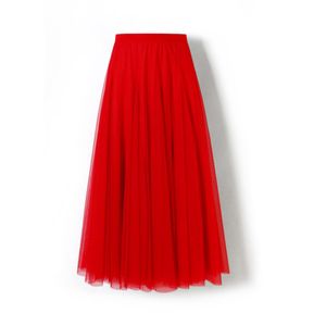 DEBAIJIA Damen Chiffon Maxirock  Damen Elegant Hohe Taille Lange Röcke Kleid (Rot)