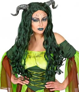 Waldhexen Perücke mit Hörnernals Kostümzubehör für Halloween und Karneval