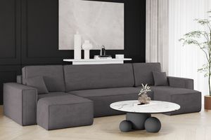 Kaiser Möbel Ecksofa mit schlaffunktion und bettkasten, Sofa U-form, Couch U-form BEST Dicker Cord Dunkelgrau