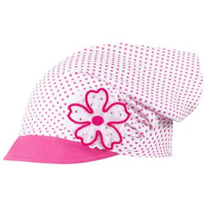 Kopftuch Mütze Schirmmütze Mädchen Sommer Baumwolle Punkte Blume, Rosa-Weiß, Gr. 52/54