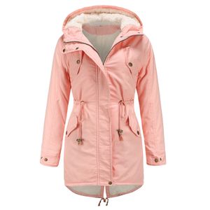 Damen Winter Warm Dicker Reißverschluss Mantel Kapuzen Parka Lange Jacke Outwear,Farbe: Rosa,Größe:XXL