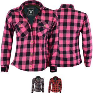 Damen Motorradhemd Lumberjack Holzfäller Hemd mit Protektoren, Farbe:Rosa, Größe:XL/42