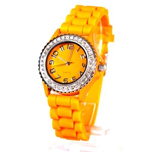 Armbanduhr Quarz Damen mit Glitzersteinen Damenuhr Analog Sportuhr Orange Silikon Armband Uhr Quarzuhr Analoguhr
