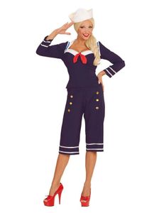 50er-Jahre Pin-Up Matrosin Damenkostüm Sailor Girl blau-rot-weiss