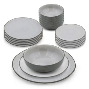 Sada nádobí v šedé barvě - 18 kusů - 6x talíř malý a velký, 6x mísa