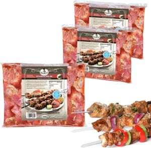 BARIN Schaschlik mariniertes Schweinenacken (3kg) aus Deutschland TK gewürzt Schweinefleisch ohne Geschmacksverstärker für Grill BBQ Gartenparty