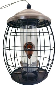 Dehner Natura Premium Wildvogel Futterspender Positano, Futterstation für kleine Wildvögel, Futterstelle wetterfest / hängend, inkl. 4 Sitzstangen, ca. Ø 21.5, Höhe 35.5 cm, Metall, grau
