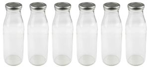 Dr. Oetker Milchflaschen 750 ml, Smoothie-Flasche mit Deckel, luftdichte Saftflasche, Flasche zum Selbstbefüllen, Vorratsglas mit Schraubverschluss (Farbe: Transparent/Silber), Menge: 6 Stück