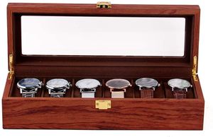 6 slotů Watch Box Vintage dřevěné hodinky Box displej organizátor šperky skladování případu