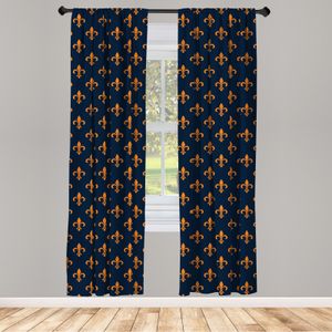 ABAKUHAUS Fleur De Lis Vorhänge, Gardinen, Blumenmuster mit spitzen Knospen und geschwungenen Blättern Antike Westernmotive, 2 Stück 75 x 225 cm, , Indigo orange