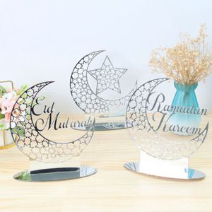 3x Ramadan Eid Mubarak Dekorationen Eid Mubarak Acryl Ornamente Mond Sterne,Muslim Festival Dekorationen, Silber