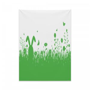 Abakuhaus Hase Wandteppich, Grüner Frühling Feld Ostern aus Weiches Mikrofaser Stoff Kein Verblassen Klare Farben Waschbar, 110 x 150 cm, Lime Green White