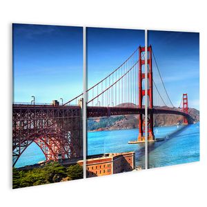 Bild auf Leinwand Golden Gate Brücke San Francisco Stadt Kalifornien Wandbild Poster Kunstdruck Bilder 130x80cm 3-teilig